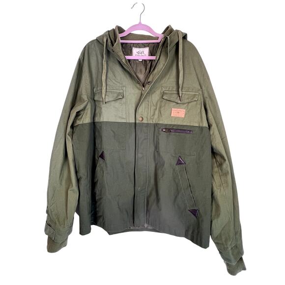 Ecko Unltd Army Green Long Sleeve Zipper Up & Button Up Hooded Jacket Size XXL - Picture 1 of 7